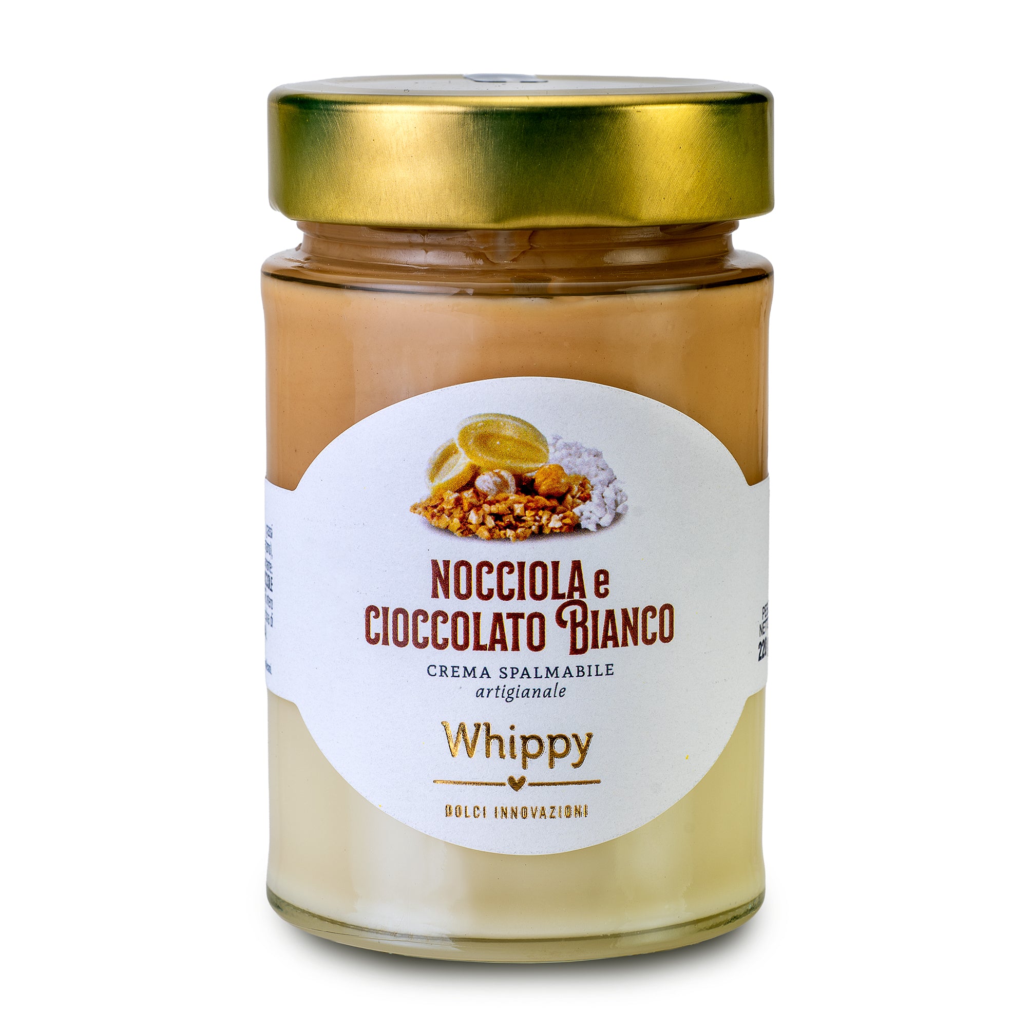 Spalmabile Nocciola e cioccolato bianco, gustosa crema spalmabile al gusto di nocciola IGP Piemonte e cioccolato bianco in vasetto da 220g