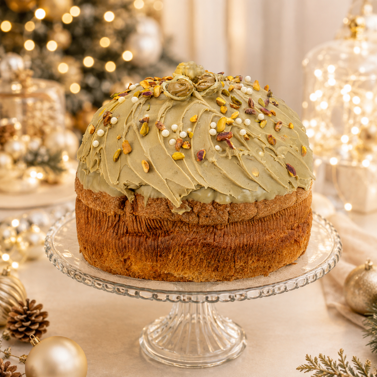 Panettone artigianale  Speciale al Pistacchio di Sicilia, con vasetto di crema spalmabile al pistacchio